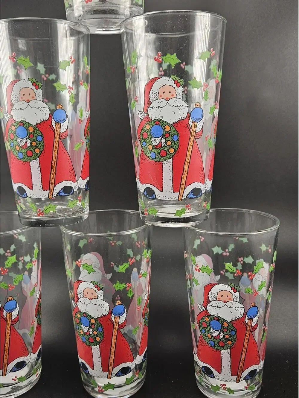 Vintage Christmas Santa Claus Tumblers Set of 6 KIG Glass Indonesia